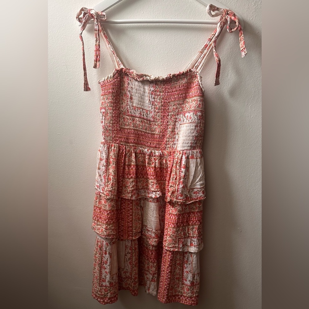 American eagle spring pink floral mini dress smocking ruffles